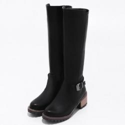 Black Buckle Cleated Sole Combat Long Knee Miltary Boots Shoes
