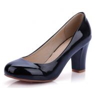 Black Patent Glossy Round Head High Heels Shoes