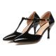 Black Patent Glossy T Strap Pointed Head High Heels Mary Jane Shoes Mary Jane Zvoof