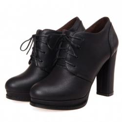 Black Vintage Lace Up High Heels Oxfords Shoes