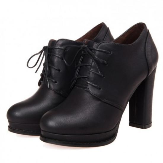 Black Vintage Lace Up High Heels Oxfords Shoes Oxfords