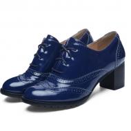 Blue Baroque Vintage Lace Up Mid Heels Oxfords Shoes