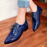 Blue Patent Glossy Wingtip Pointed Head Lace Up Oxfords Shoes