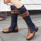 Brown Denim Jeans Lace Up Long Knee MIlitary Combat Boots Shoes Boots Zvoof