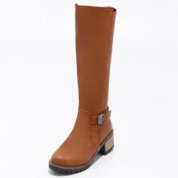 Brown Orange Buckle Cleated Sole Combat Long Knee Miltary Boots Shoes