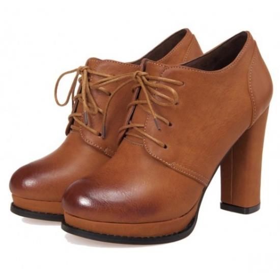 Brown Vintage Lace Up High Heels Oxfords Shoes Platforms Zvoof