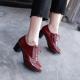 Burgundy Baroque Vintage Lace Up Mid Heels Oxfords Shoes Oxfords Zvoof
