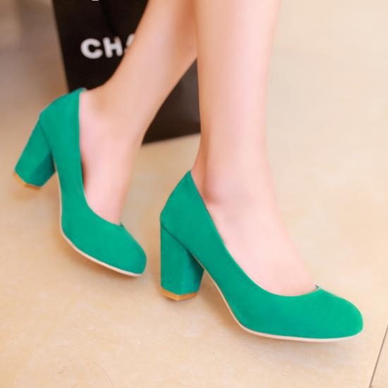 Green Suede Leather Round Head High Heels Shoes High Heels Zvoof