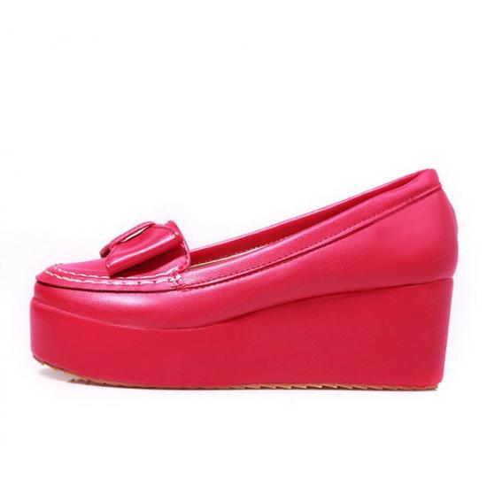 Pink Fushia Bow Platforms Wedges Lolita Flats Shoes Platforms Zvoof
