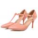 Pink Patent Glossy T Strap Pointed Head High Heels Mary Jane Shoes Mary Jane Zvoof
