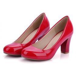 Red Patent Glossy Round Head High Heels Shoes