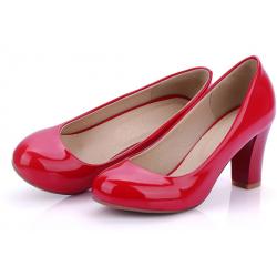 Red Patent Glossy Round Head High Heels Shoes