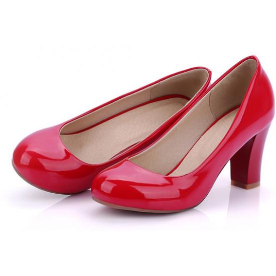 Red Patent Glossy Round Head High Heels Shoes High Heels Zvoof