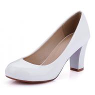 White Patent Glossy Round Head High Heels Shoes