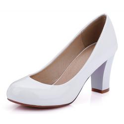White Patent Glossy Round Head High Heels Shoes