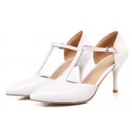 White Patent Glossy T Strap Pointed Head High Heels Mary Jane Shoes