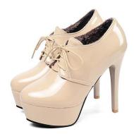 Beige Patent Glossy Lace Up Oxfords Platforms Stiletto Super High Heels Shoes