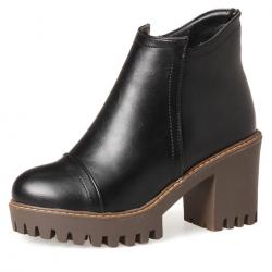 Black Cleated Sole HIgh Heels Chunky Ankle Miltary Chelsea Boots Shoes