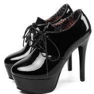 Black Patent Glossy Lace Up Oxfords Platforms Stiletto Super High Heels Shoes