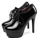 Black Patent Glossy Lace Up Oxfords Platforms Stiletto Super High Heels Shoes Oxfords Zvoof