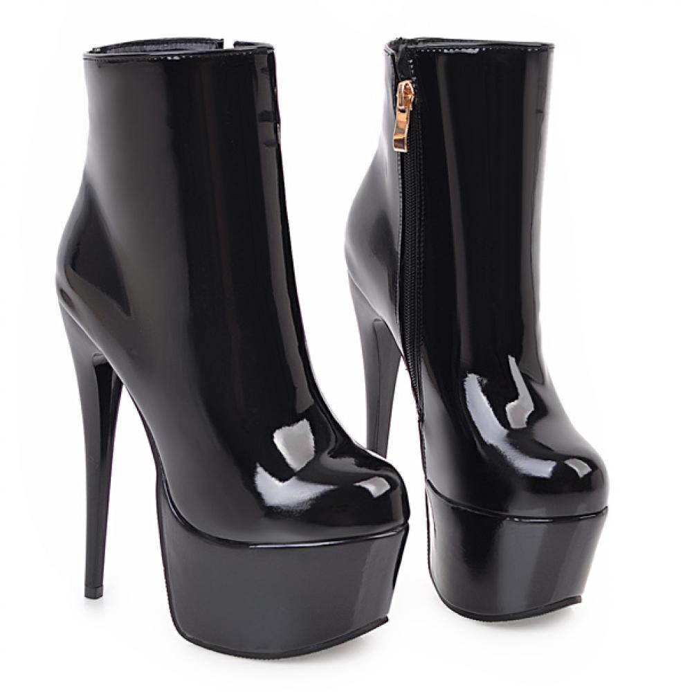 Black Patent Glossy Platforms Stiletto Super High Heels Ankle