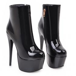 Black Patent Glossy Platforms Stiletto Super High Heels Ankle Boots Shoes