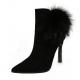 Black Suede Fur Pom HIgh Stiletto Heels Ankle Boots Shoes High Heels Zvoof