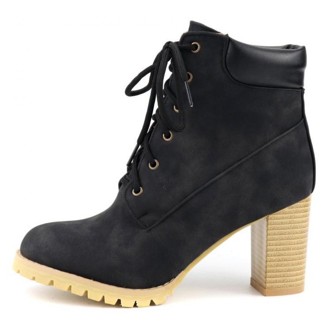 Black Suede Lace Up Military Combat High Wooden Heels Boots ...