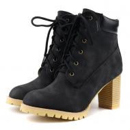 Black Suede Lace Up Military Combat High Wooden Heels Boots Booties