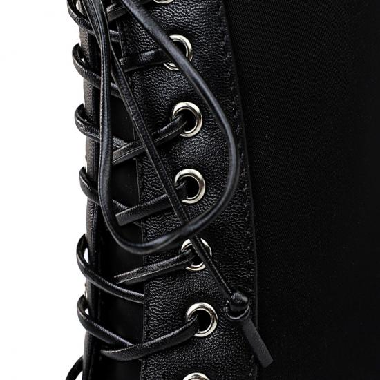 Black Suede Lace Up Pointed Head HIgh Stiletto Heels Ankle Boots Shoes High Heels Zvoof