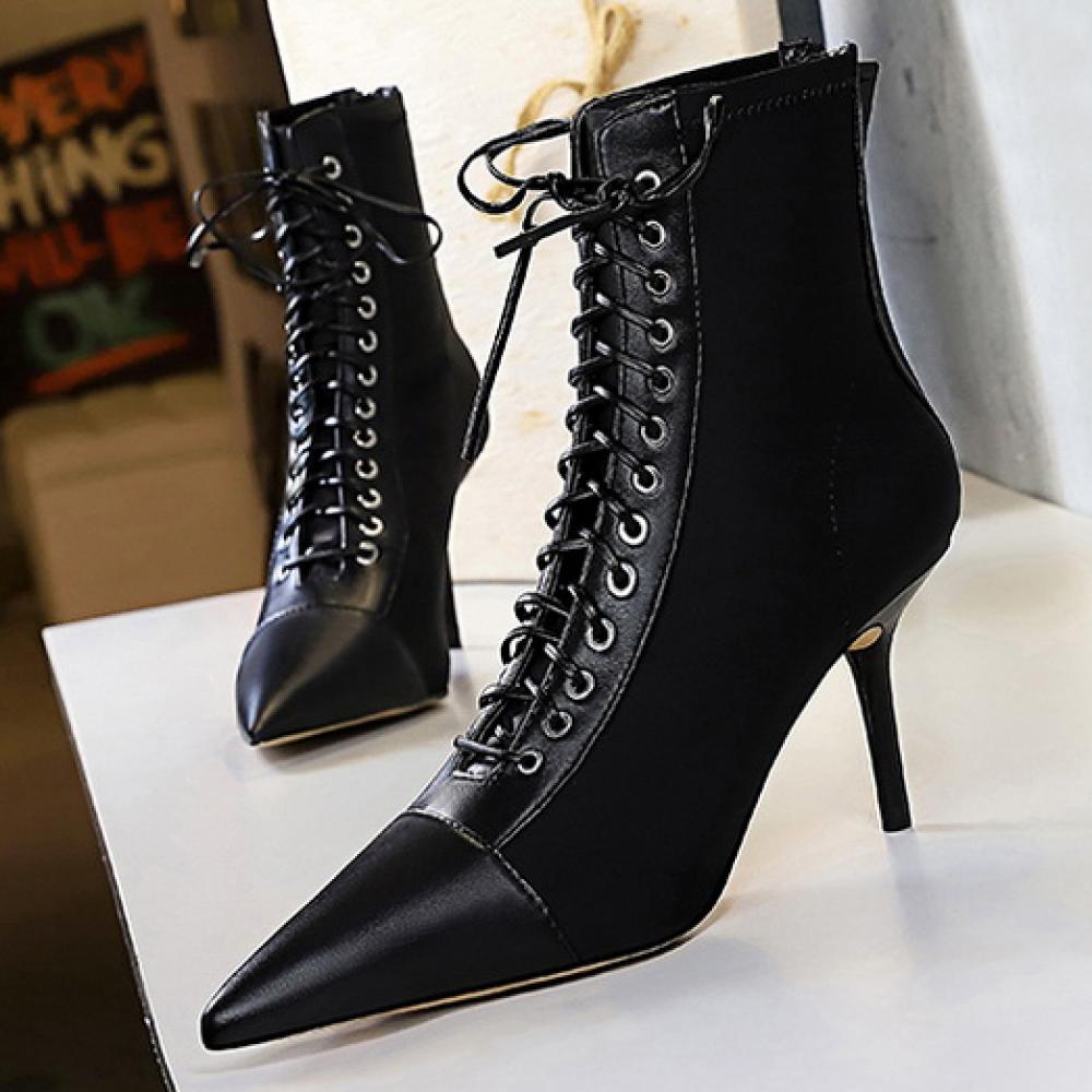 Black Suede Lace Up Pointed Head HIgh Stiletto Heels Ankle ...