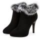 Black Suede Rabbit Fur Ankle Trim High Stiletto Heels Boots Booties Shoes High Heels Zvoof