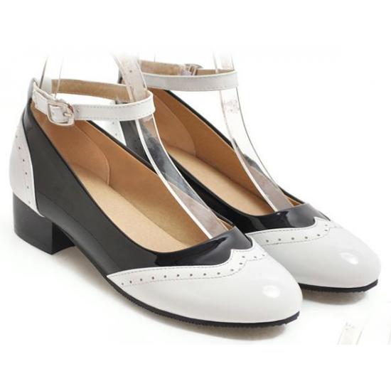 Black White Patent Classy Wingtip Lolita Womens Mary Jane Flats Shoes Mary Jane Zvoof