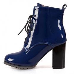 Blue Royal Patent Lace Up Military Combat High Heels Boots Booties