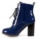 Blue Royal Patent Lace Up Military Combat High Heels Boots Booties High Heels Zvoof