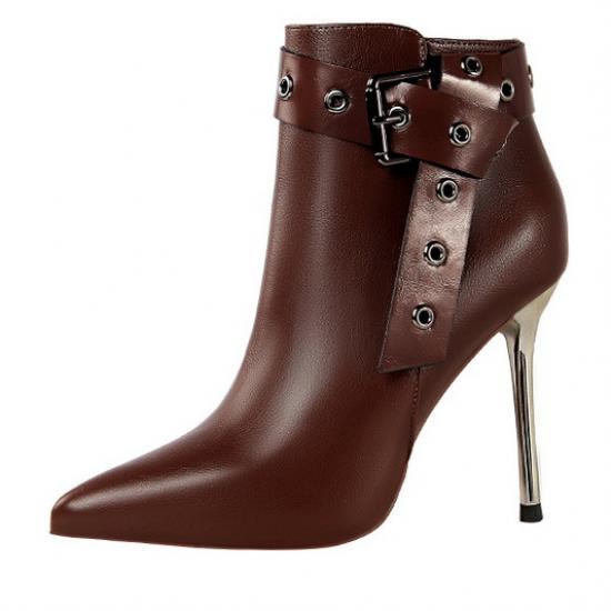 Brown Ankle Belt HIgh Stiletto Heels Ankle Boots Shoes High ...