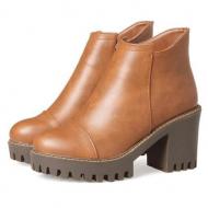 Brown Cleated Sole HIgh Heels Chunky Ankle Miltary Chelsea Boots Shoes