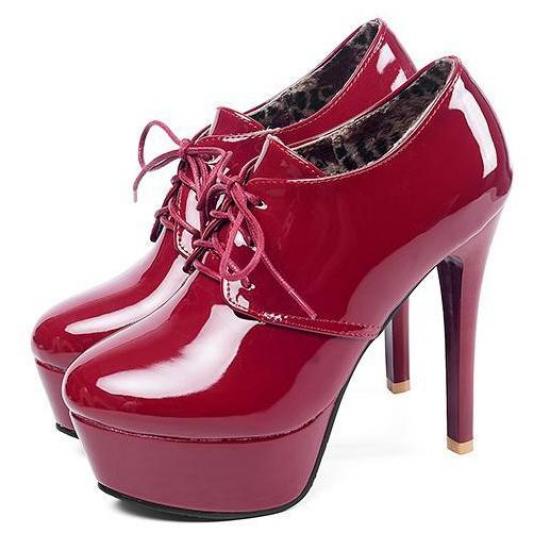 Burgundy Patent Glossy Lace Up Oxfords Platforms Stiletto ...