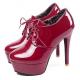 Burgundy Patent Glossy Lace Up Oxfords Platforms Stiletto Super High Heels Shoes Oxfords Zvoof