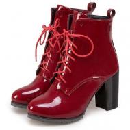 Burgundy Patent Lace Up Military Combat High Heels Boots Booties