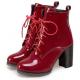 Burgundy Patent Lace Up Military Combat High Heels Boots Booties High Heels Zvoof