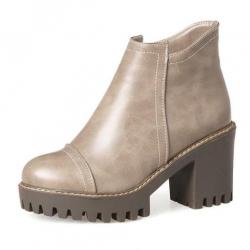 Khaki Cleated Sole HIgh Heels Chunky Ankle Miltary Chelsea Boots Shoes