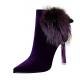 Purple Suede Fur Pom HIgh Stiletto Heels Ankle Boots Shoes High Heels Zvoof