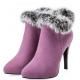 Purple Suede Rabbit Fur Ankle Trim High Stiletto Heels Boots Booties Shoes High Heels Zvoof