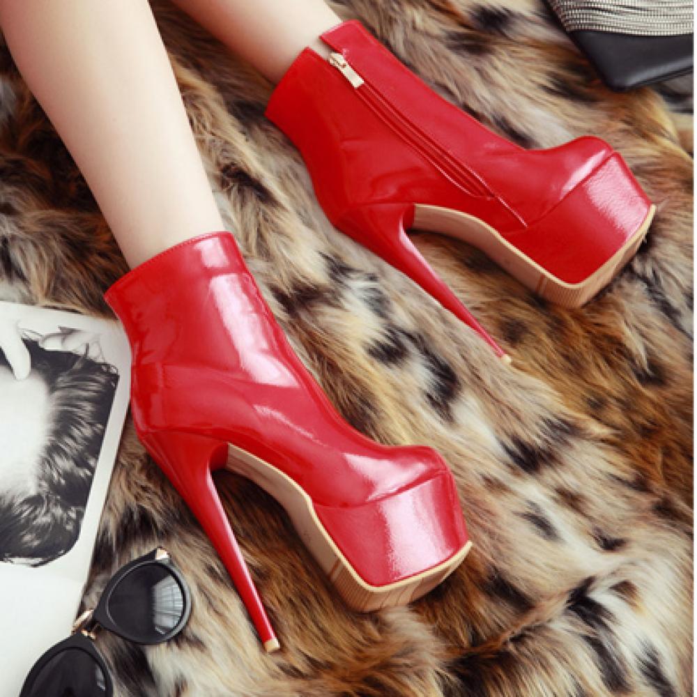 Red Patent Glossy Platforms Stiletto Super High Heels Ankle ...