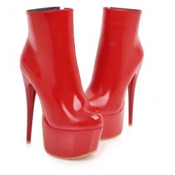 Red Patent Glossy Platforms Stiletto Super High Heels Ankle Boots Shoes