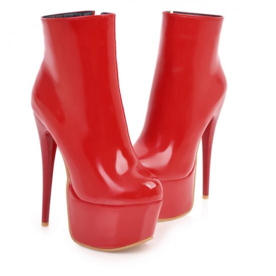 Red Patent Glossy Platforms Stiletto Super High Heels Ankle Boots Shoes Super High Heels Zvoof