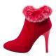 Red Suede Rabbit Fur Ankle Trim High Stiletto Heels Boots Booties Shoes High Heels Zvoof
