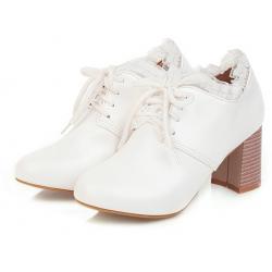 White Lace Ruffles Trim HIgh Heels Ankle Lolita Oxfords Shoes