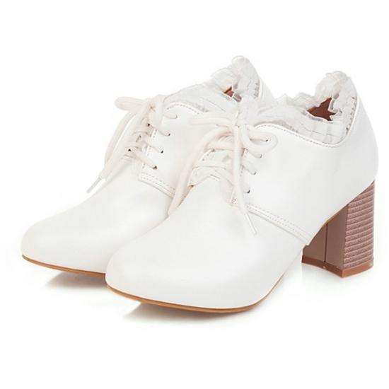White Lace Ruffles Trim HIgh Heels Ankle Lolita Oxfords Shoes Oxfords Zvoof